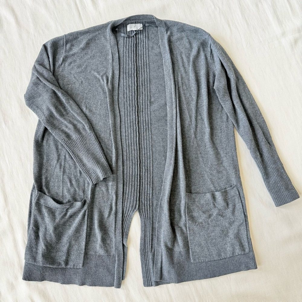 Lou & Grey Womens Cardigan Sweater Top Longsleeve Pockets Grey Casual Soft XS